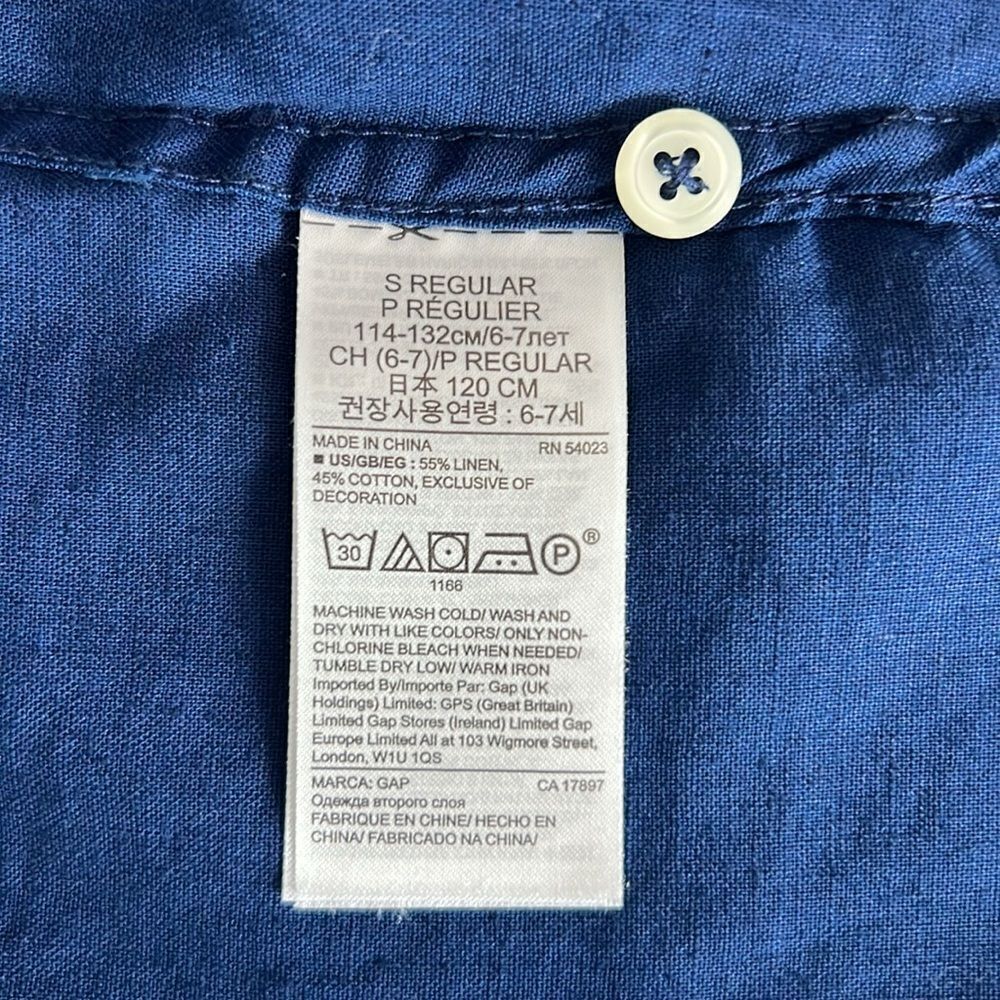 GAP Blue Button Down Shirt Long Sleeve Linen Cotton Blend - Picture 4 of 7